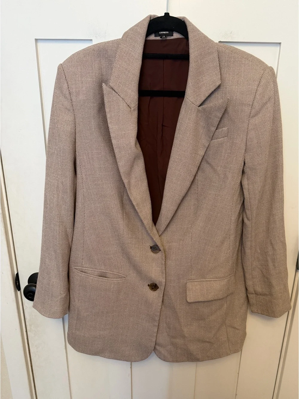 Express Textured Oversized Blazer Boyfriend Fit Beige Neutral Two Button Lined S - Picture 5 of 12